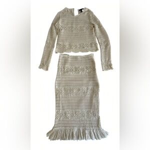 Bloomingdale’s AQUA 2 Piece Set Crochet Lace Top & Skirt Cream Outfit S/M